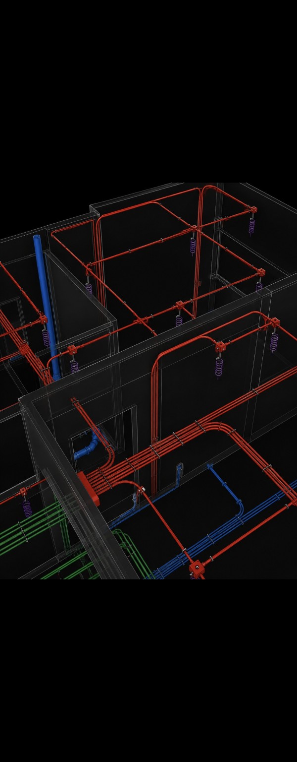 Technical building services model illustrating connected construction objects
